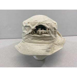 Men's Fishing Bucket Hat Embroidered Patch Size Large Beige Cotton